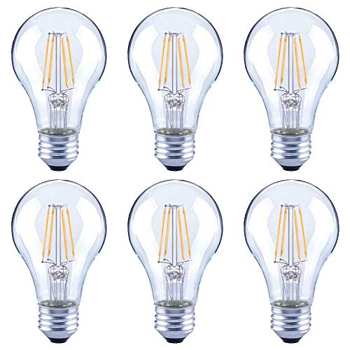 Product Cover Asencia AN-03668 40-Watt Equivalent A19 Clear All Glass Vintage Filament Dimmable LED Light Bulb, 6-Pack, Daylight (5000K)