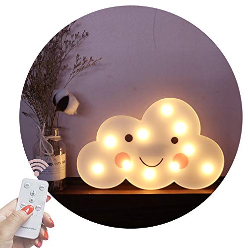 Product Cover Obrecis Light Up Cloud Marquee Sign, Remote Control Cloud Marquee Light White Printed Cloud Lamp for Bedroom, Nursery Room, Child Kids Girls Decor (White Smile Cloud)