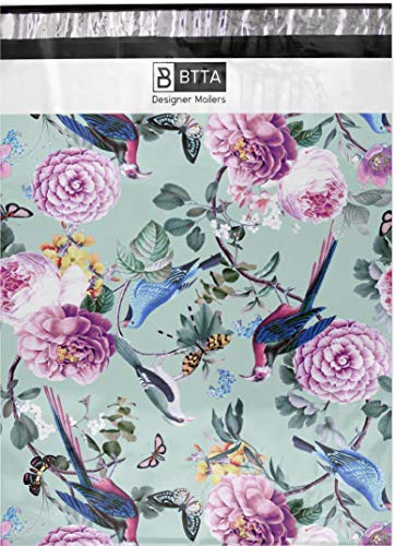 Product Cover BTTA Designer Mailers 100 Pack 10X13 Birds Flowers Butterflies Poly Mailers Shipping Envelopes Bags