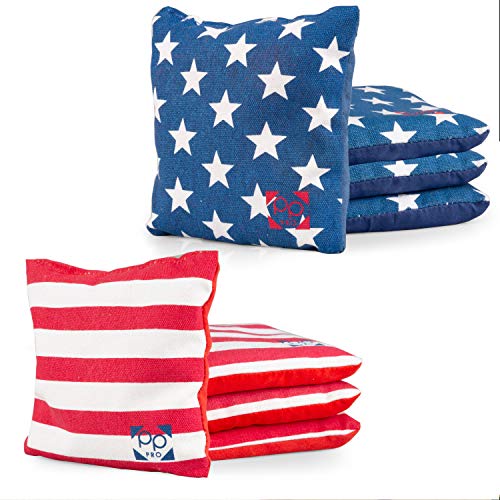 Product Cover Professional Cornhole Bags - Set of 8 Regulation All Weather Two Sided American Flag Bean Bags for Pro Corn Hole Game - 4 Stars & 4 Stripes