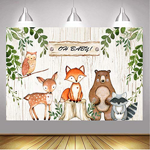 Product Cover BoTong 6x4ft Vinyl Woodland Animal Baby Shower Backdrop Woodland Safari Animals Wood Board Photography Background Woodland Creatures Party Banner Backdrops