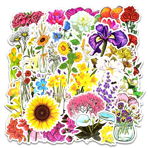 Product Cover Honch Vinyl Spring Flower Stickers 50 Pcs Pack Cute Flower Decals for Laptop Ipad Car Luggage Water Bottle Helmet Teen