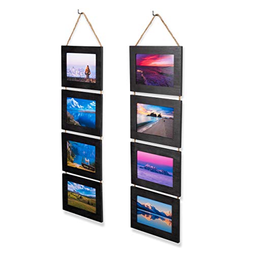 Product Cover Wallniture Wood Photo Collage Picture Frame Black Finish Total 8 Opening for 4x6 Inch Photos Wall Mountable Ready to Hang Vertical Gallery Décor