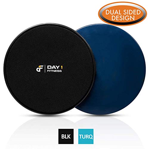 Product Cover Core Sliders by Day 1 Fitness, Set of 2 Black/Grey, Dual Sided for Carpet and Hard Floors - Premium, Multipurpose Gliding Discs to Strengthen Abs, Lower Back - Portable Abdominal Equipment