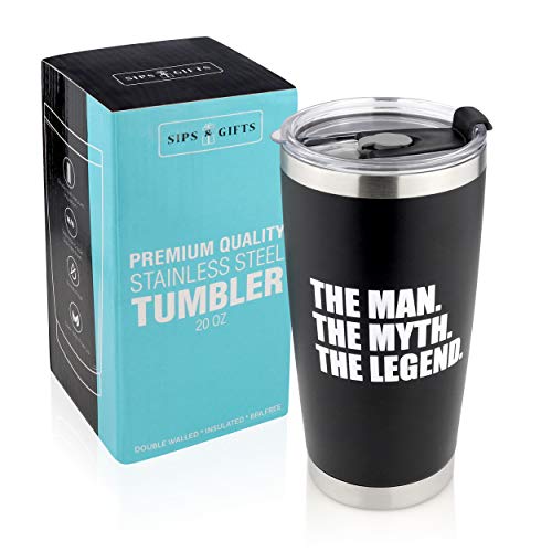 Product Cover Dad Gifts | The Man, The Myth, The Legend -20 oz Stainless Steel Tumbler| Gifts for Men Under 25 Dollars -Funny Sayings Best Dad -Travel Coffee Mug Hot & Cold Drink -Beer Cup for Husband