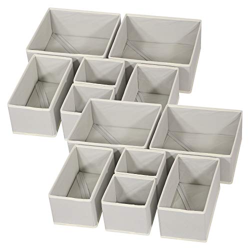 Product Cover DIOMMELL Foldable Cloth Storage Box Closet Dresser Drawer Organizer Fabric Baskets Bins Containers Divider for Baby Clothes Underwear Bras Socks Lingerie Clothing,Set of 12 Grey 444