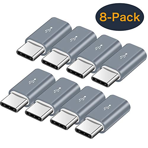 Product Cover Micro USB to USB C Adapter,8-Pack Aluminum USB Type C Adapter Convert Connector Compatible with Samsung Galaxy S10e S9 S8 Plus Note 9 8, LG V35 V30 V20 G7 G6 G5,Pixel 2 XL,Moto Z2 Z3(Gray)