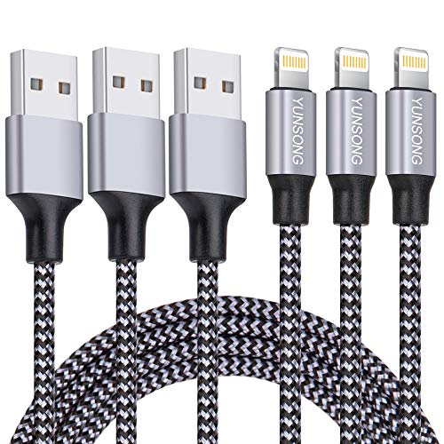 Product Cover iPhone Charger, YUNSONG 3Pack 6FT Nylon Braided Lightning Cable Charging Cord USB Cable Compatible with iPhone 11 Pro Max XS XR X 8 7 6S 6 Plus SE 5S 5C 5 iPad