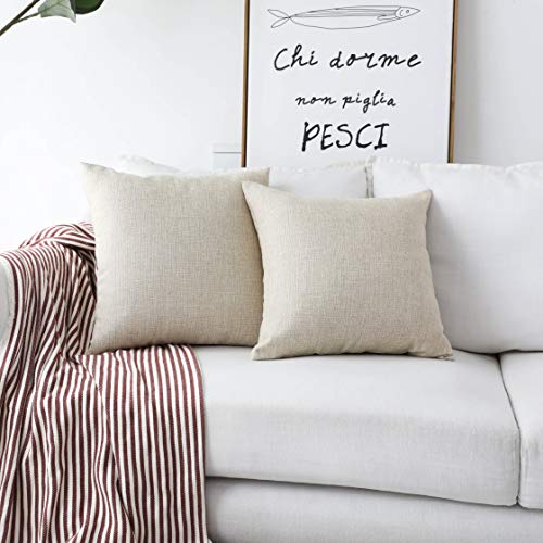 Product Cover Home Brilliant 2 Pack Linen Burlap Accent Pillow Covers for Couch Cushion Cover, 16x16 inch, Light Linen