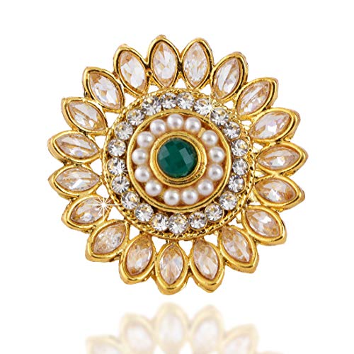 Product Cover YELLOW CHIMES Latest Fashion Kudan Crystal Studded Indian Classic Gold Plated Cocktail Wedding Party Ware Traditional Rings Indian Traditional Jewelry for Women from