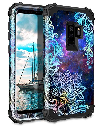 Product Cover Casetego Compatible Galaxy S9 Plus Case,Floral Three Layer Heavy Duty Hybrid Sturdy Armor Shockproof Full Body Protective Cover Case for Samsung Galaxy S9 Plus,Mandala