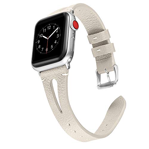 Product Cover Secbolt Leather Bands Compatible with Apple Watch Band 38mm 40mm Series 5 4 3 2 1, Slim Strap with Breathable Hole Replacement Wristband for Iwatch Edition, Beige