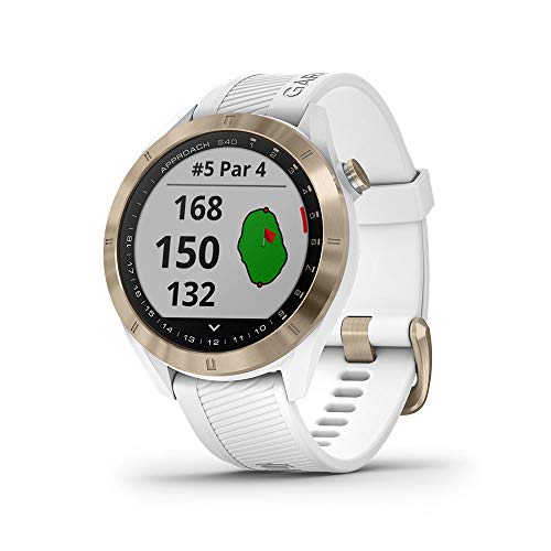 Product Cover Garmin Approach S40, Stylish GPS Golf Smartwatch, Lightweight with Touchscreen Display, White/Light Gold