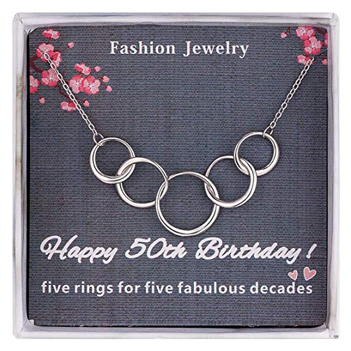 Product Cover Burning Love 50th Birthday Gifts For Women,Sterling Silver Five Interlocking Circles Necklace Pendant Jewelry For Women Mothers Day Gifts