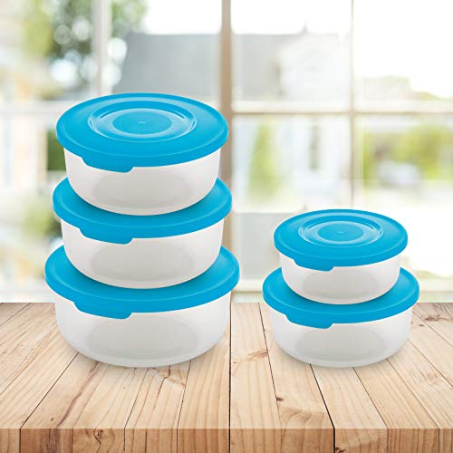 Product Cover Asian Plastowares Plastic Super Seal Container, 500ml, 800ml, 1.25 Litre, 1.75 Litre, 2.5 Litre, Set of 5, Blue