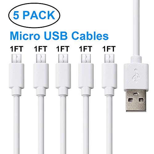 Product Cover Short Micro USB Cable Android Charger 5 Pack, 1FT High Speed Charging & Sync Cord to Micro B Devices Compatible with Samsung HTC Nokia LG and More, Perfect for USB Charging Station Stand