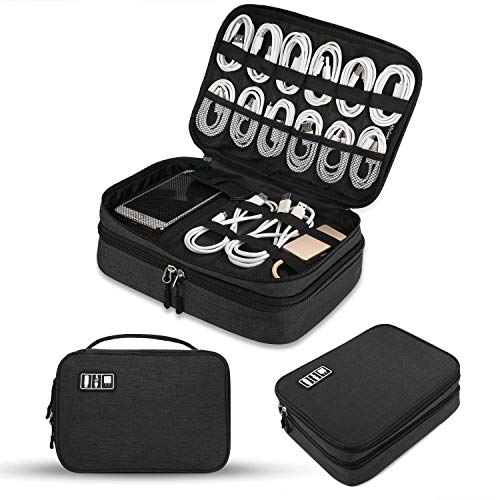Product Cover Electronics Organizer, Jelly Comb Electronic Accessories Cable Organizer Bag Double Layer Travel Cable Storage Bag for Cables, Laptop Charger, Tablet (Up to 11'') and More-Thick Large(All Black)