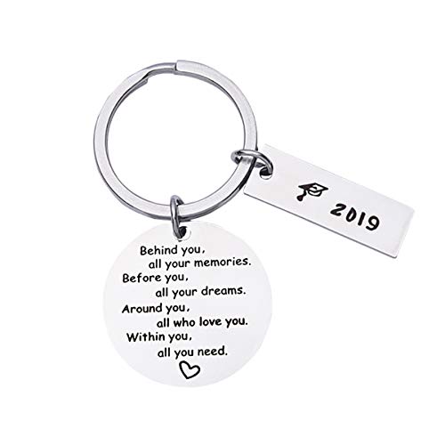 Product Cover Birthday Graduation Keychain Gifts for Him/Her, 2019 Behind You All Memories Before You All Your Dream Inspirational Jewelry (Silver, One size)