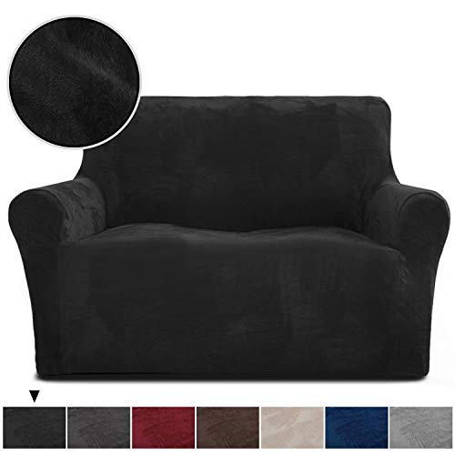 Product Cover Rose Home Fashion RHF Velvet Loveseat Slipcover Slipcovers for Couches and Loveseats, Loveseat Cover&Couch Cover for Dogs, 1-Piece Sofa Protector(Black -Loveseat)