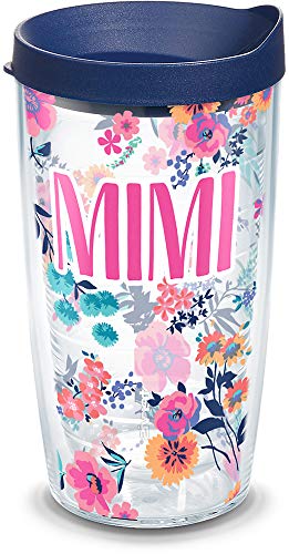 Product Cover Tervis 1314920 Mimi Dainty Floral Insulated Travel Tumbler with Wrap and Navy Blue Lid, 16 oz - Tritan, Clear