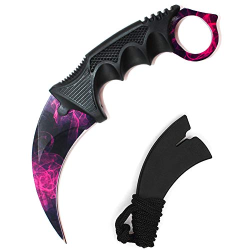 Product Cover WeTop Karambit Knife, CS-GO for Hunting Camping Fishing Self Defenses and Field Survival, Stainless Steel Fixed Blade Tactical Knife with Sheath and Cord (Purple Flame).