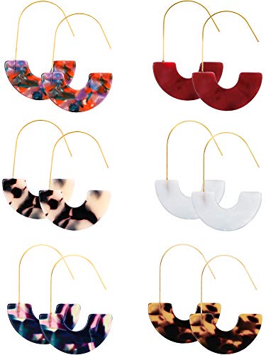 Product Cover Tatuo 6 Pairs Geometric Acrylic Earrings Bohemian Statement Earrings Mottled Resin Drop Dangle Ear Jewelry for Women Girls Favors (Color Set 6)