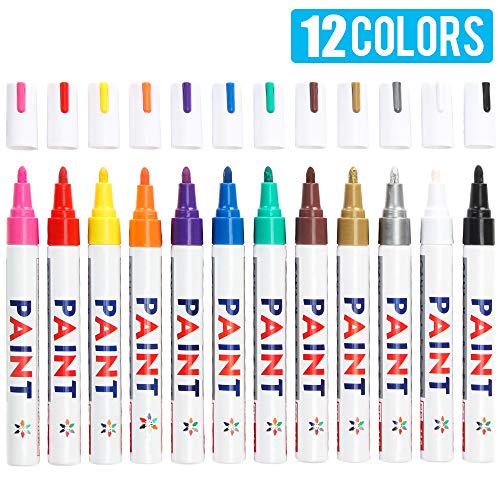 Product Cover Paint Markers on Almost Anything Never Fade Quick Dry and Permanent, Attom Tech Art Bright and Vivid Assorted Oil-Based Fine Tip Paint Pen Set, Strong Covering Force [12 Color]