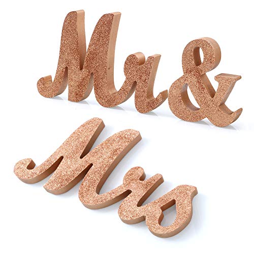Product Cover Haperlare Vintage Style Mr and Mrs Sign Mr & Mrs Wooden Letters Wedding Sign with Rose Gold Glitter Letters Mr and Mrs Sign for Wedding Table,Photo Props,Party Table,Top Dinner Christmas Decorations