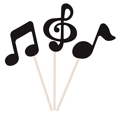 Product Cover Donoter 48 Pcs Black Glitter Music Notes Cupcake Toppers Musical Symbols Cake Picks for Kids Birthday Party Food Decorations