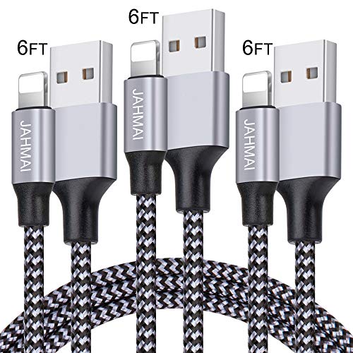 Product Cover iPhone Charger JAHMAI Fast Charging Nylon Braided USB Cable 3Pack 6feet High Speed Data Sync Cord Phone Power Connector Compatible with iPhone Xs MAX/XR/XS/X/8/7/Plus/6S/6/SE/5S/5C/iPad/Mini/Air/Pro