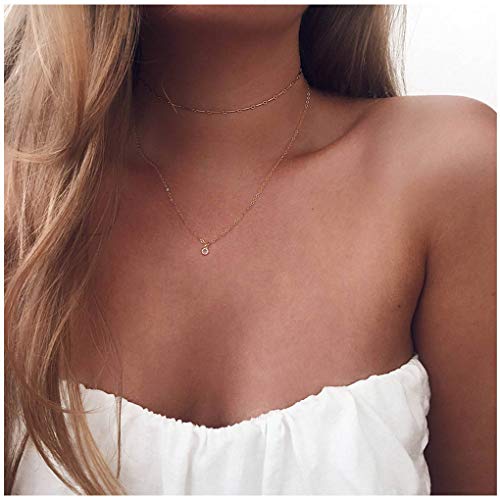 Product Cover Olbye Tiny Moonstone Necklace Gold Layering Necklace Choker Personalize Necklace Jewelry for Women and Girls