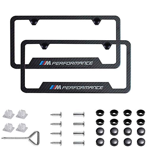 Product Cover jiayuandz 2pcs M Performance Logo License Plate Stainless Steel Frame with Carbon Fiber Textured Glossy Finish Logo for BMW (M Performance)