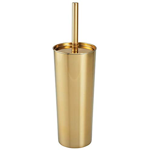 Product Cover mDesign Slim Compact Stainless Steel Toilet Bowl Brush and Holder for Bathroom Storage - Sturdy, Deep Cleaning - Soft Brass