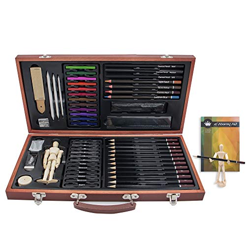 Product Cover Professional Art kit,58 Piece Drawing and Sketching Art Set,Colored Pencils and Charcoal Pencils in Wooden Box,Art Supplies for Kids,Teens and Adults