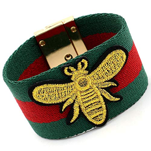 Product Cover Pleasure & Fire Ant Women's Fashion Exaggerated Cotton Knitted Honeybee Double Color Metal Buckle Bracelet (Green)