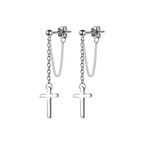 Product Cover Cross Dangle Drop Earrings 925 Sterling Silver Chain Dropping for Women Men Punk Ball Studs Hypoallergenic Christian Religious Jewelry
