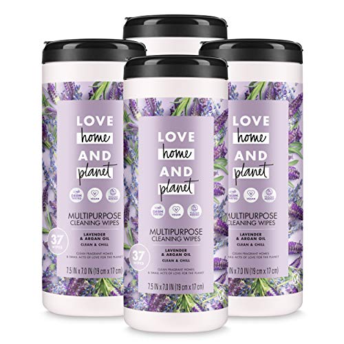 Product Cover Love Home and Planet Multi-Purpose Cleaning Wipes Lavender & Argan Oil, 37 Count (Pack of 4)
