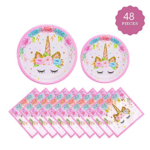 Product Cover Vincrey Unicorn Party Supplies Set, Unicorn Plates and Napkins | Magical Unicorn Birthday Party Decorations For Birthday Party Baby Showers,New Year Day,Serves 16