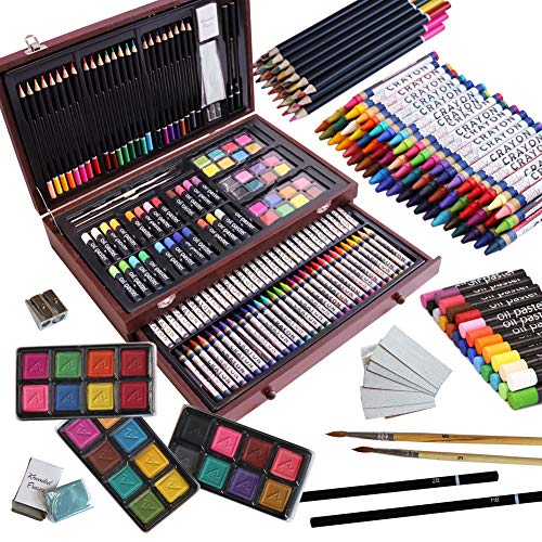 Product Cover 143 Piece Deluxe Art Set,Artist Drawing&Painting Set,Art Supplies with Wooden Case,Professional Art Kit for Kids,Teens and Adults