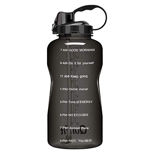 Product Cover BuildLife Motivational Half Gallon Water Bottle BPA Free Wide Mouth with Straw & Time Marker to Ensure You Drink Enough Water Throughout The Day(64OZ, Black)