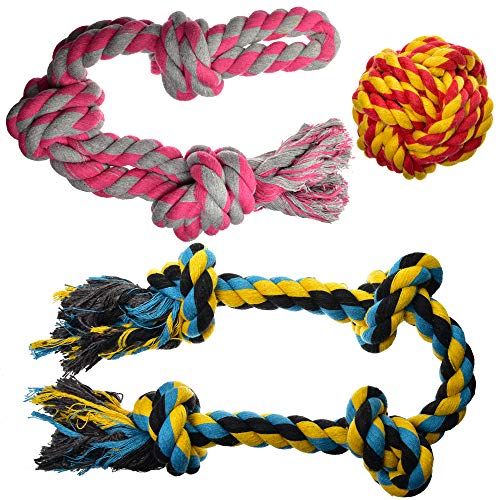 Product Cover Dog Toys for Aggressive Chewers - Large Dog Toys - 3 Nearly Indestructible Chewing Ropes - Durable Heavy Duty Dental Chew Toys for Big Dogs - Dog Rope Chew Toys - Tug of War Dog Toy - Tough Dog Toys