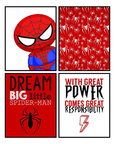 Product Cover Silly Goose Gifts Dream Big Little Spiderman Wall Art Decor Prints (Set of Four)