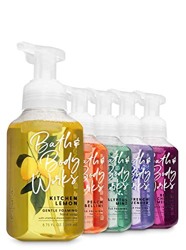 Product Cover Bath and Body Works Classic Kitchen Favorites - Set of 5 Foaming Hand Soaps - Black Cherry Merlot, Kitchen Lemon, Eucalyptus Mint, Peach Bellini, and French Lavender