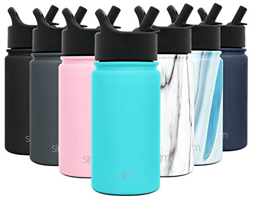 Product Cover Simple Modern 14 oz Summit Water Bottle with Straw Lid - Hydro Vacuum Insulated Tumbler Flask Double Wall Liter - 18/8 Stainless Steel -Caribbean
