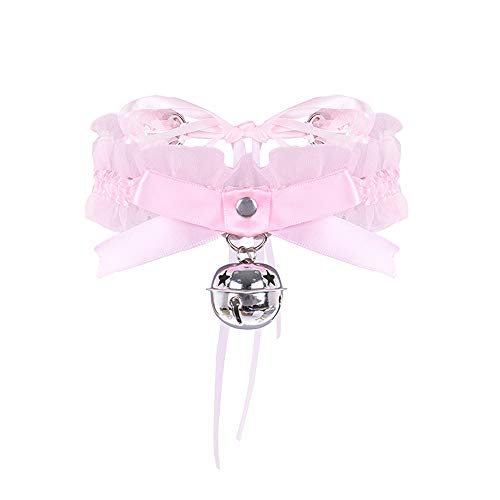 Product Cover AotengStar Pink Bell Choker Collar Necklace Lolita Bow Collar Cat Cosplay Kitty Velvet Collars