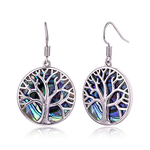 Product Cover Barzel Lab-Created Abalone Pearl & 18K White Gold Plating Tree of Life Dangling Earrings