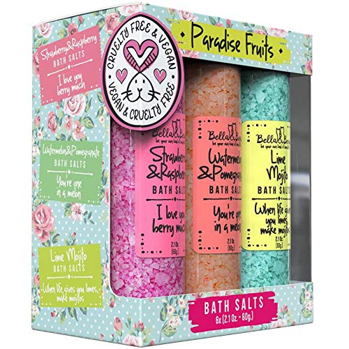 Product Cover Bella And Bear Paradise Fruits Bath Salts For Relaxation - 6 Individual Jars - Fresh Fruit Scents - Cruelty Free - Vegan