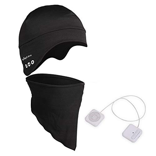 Product Cover FLYINGCOLORS Balaclava Face Mask Motorcycle Riding Hat Windproof Bluetooth Music Beanie Cap with Headphones Outdoors Helmet Liner Mask for Women Men (Women-Black)
