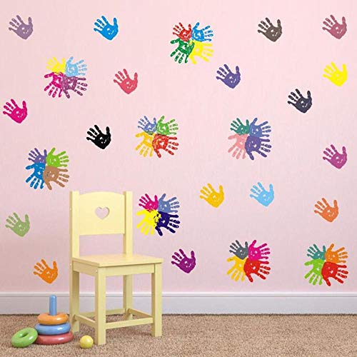 Product Cover BUCKOO Colorful Hand Prints Wall Decal Sticker - Peel and Stick DIY Easy to Install | Nursery Playroom Classroom or Daycare Decor Wall Decals Home Decor