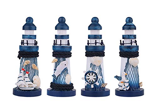 Product Cover Dedoot Wooden Lighthouse, Pack of 4 Wooden Lighthouse Decor, Decorative Nautical Lighthouse Handmade Wood Lighthouse Ornament 5.3